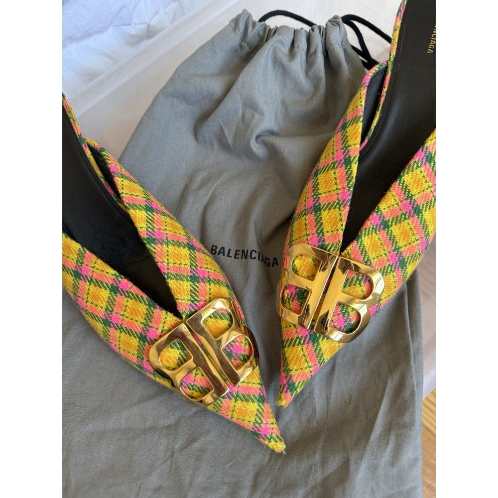 Balenciaga BB Logo Tweed Mules EU 41 US 10.5 Pointed Toe Heels Italy - Picture 3 of 10